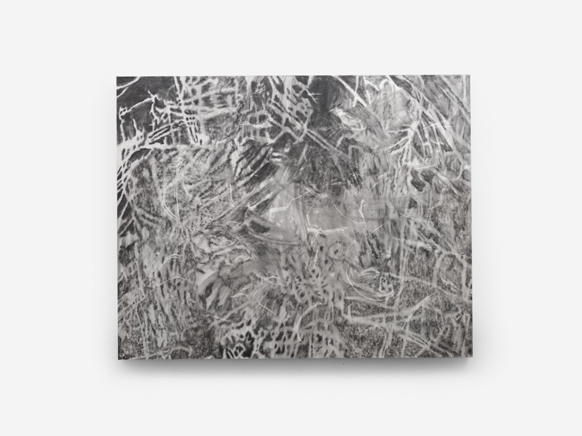 <i>6 Fragments of A Chronology of An Archeology</i>, 2024. Graphite on paper laminated on wood panel, 47 1/4 x 59 x 2 3/8 in (120 x 150 x 6 cm)